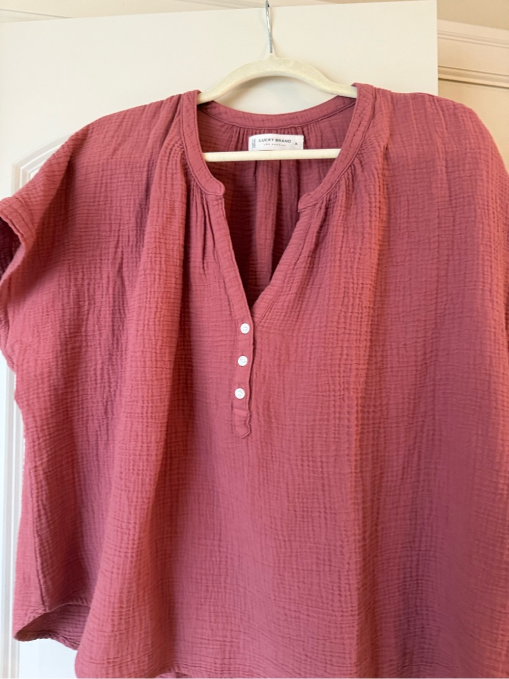 Lucky Brand Mauve-Pink Textured Henley Tunic